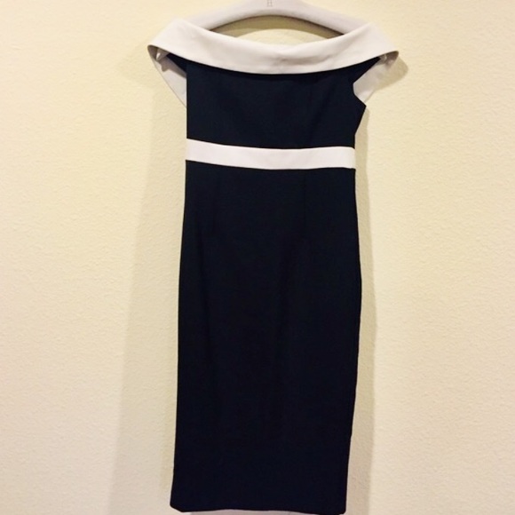ZARA Sz 6 Bardot Dress, Blk & Wht off the shoulder - Picture 4 of 6